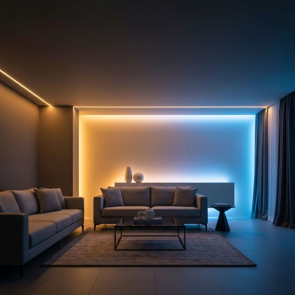 Color-changing RGBIC LED strip displaying rainbow flowing effect