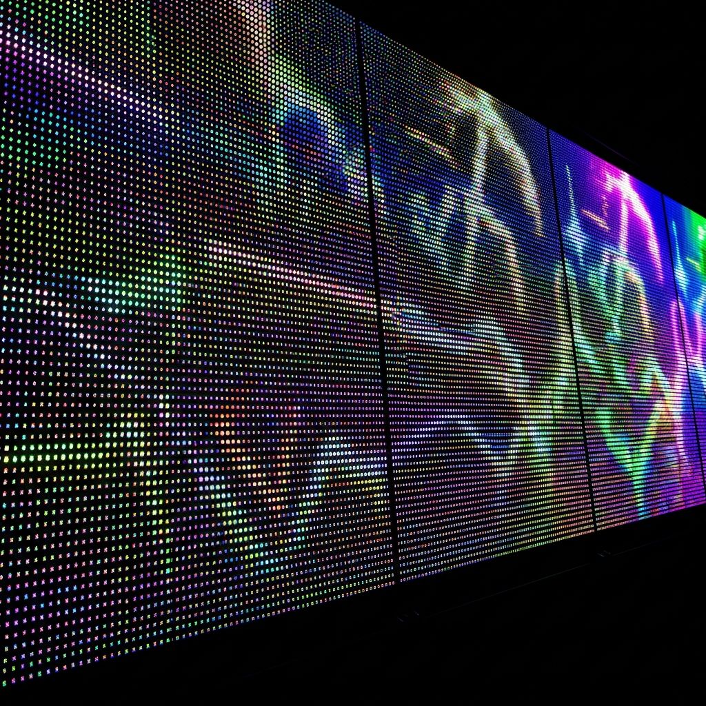 Programmable LED dot matrix display showing custom text and graphics